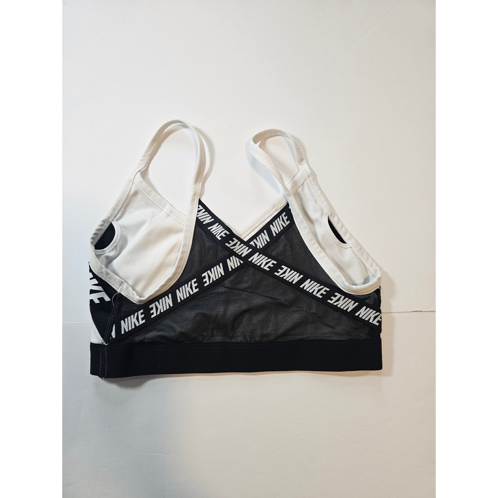 Nike Dri-FIT Indy Sports Bra Womens Small White Black Logo Activewear - Picture 2 of 4